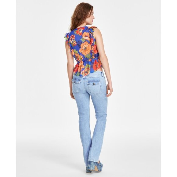 GUESS Women's Rossella Printed Ruffled Top Blue Size M MSRP $89 - Picture 2 of 4